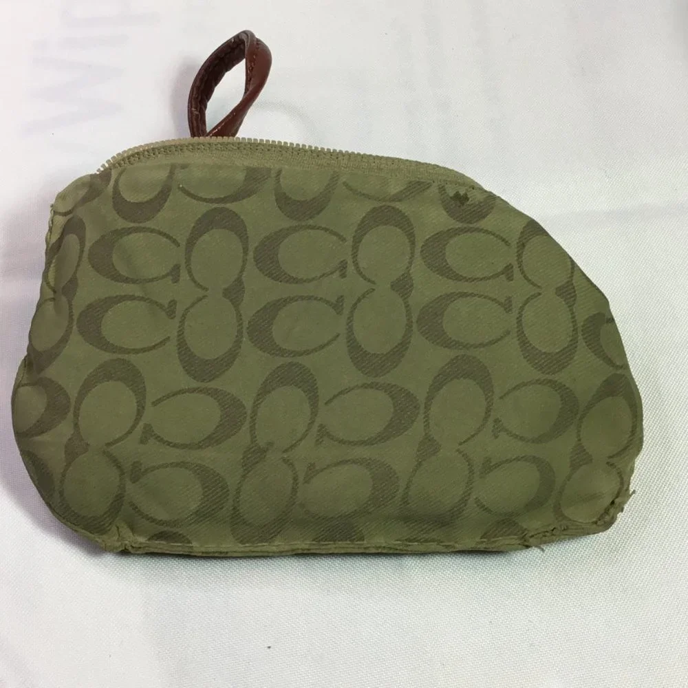 Coach Signature Tan & Black Wallet Wristlet Clutch 6x4 Zip Small Card Holder - Picture 4 of 7